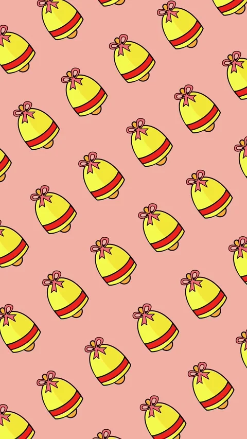 Seamless yellow bell pattern with red ribbon on an abstract vertical background Stock Footage 332107002