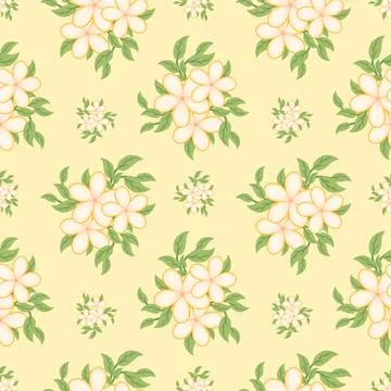 Seamless Yellow Floral Pattern With Green Leaves on Warm Cream Background 库存插图