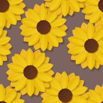 Seamless yellow flower pattern. Vector illustration in paper cut style. 스톡 일러스트