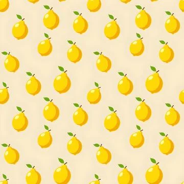 Seamless Yellow Lemon Pattern on Light Beige Background in Flat Style Illustrazione stock