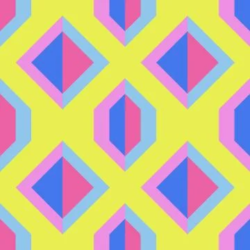 Seamless Yellow Pattern with Blue and Pink Geometric Shapes Stock Illustration