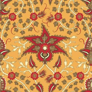 Seamless yellow pattern with stylized flowers. Decorative floral background Stock Illustration