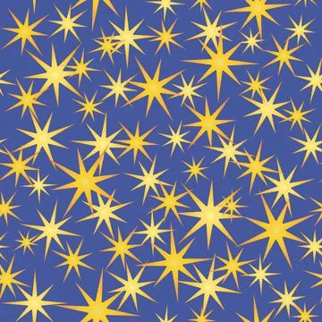 Seamless yellow stars pattern on blue background Stock Illustration