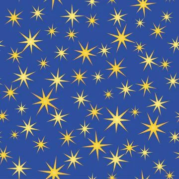 Seamless yellow stars pattern on blue background Stock Illustration