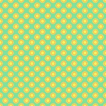 Seamless the yellow sun pattern for green background. Vector Stockillustratie