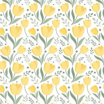 Seamless Yellow Tulip Floral Pattern on White Background 库存插图