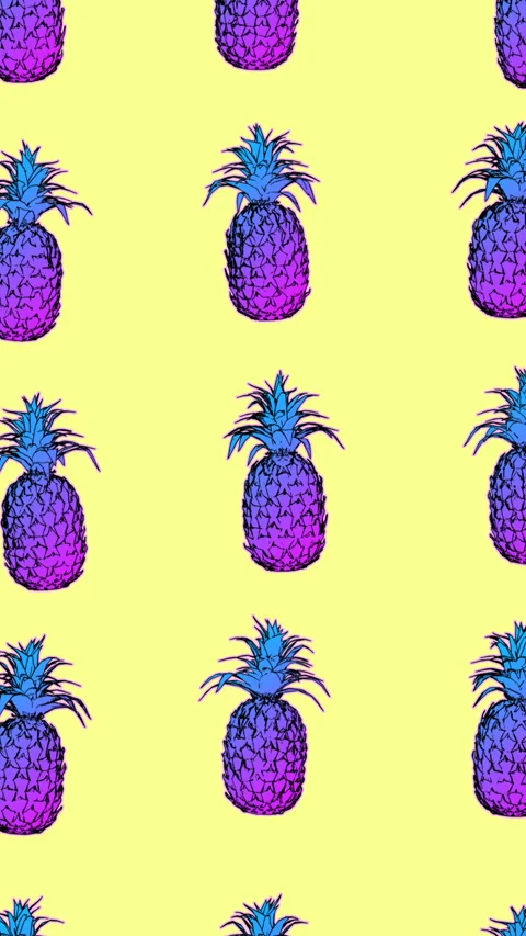 Seamless young vertical video of cartoon style pineapples with fluorescent Stock Footage 340282697