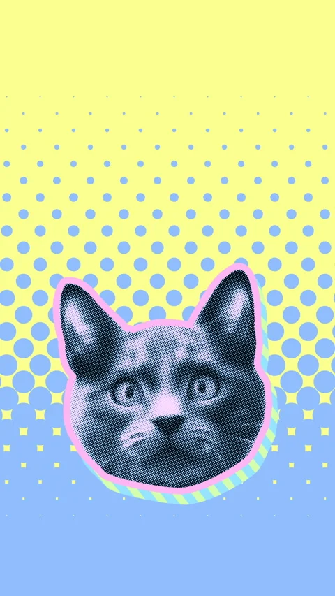 Seamless young vertical video of cartoon style cat with duotono colors isolated Stock Footage 340625232
