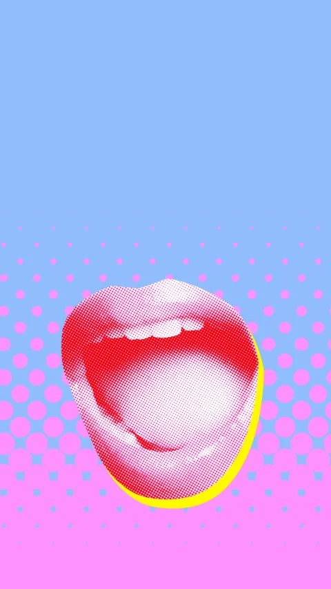Seamless young vertical video of cartoon style woman mouth with duotono colors Vidéo 340625679