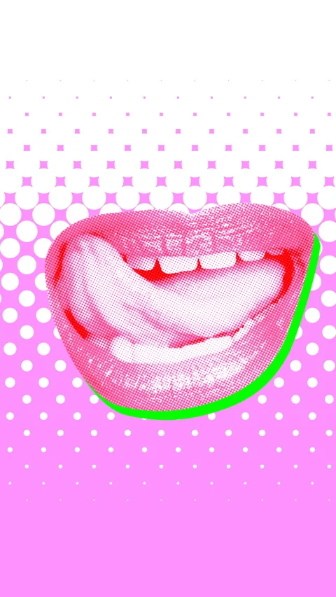 Seamless young vertical video of cartoon style woman mouth with duotono colors Stock Footage 340627033