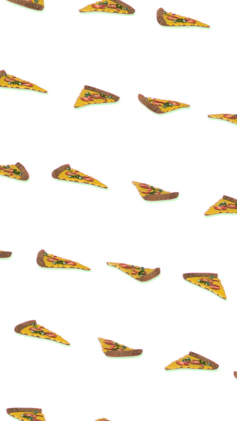 Seamless young vertical video of cartoon style of a slice of pizza isolated with Stock Footage 340629877