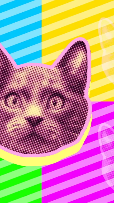 Seamless young vertical video of cartoon style cats with duotono colors. Stop Stock Footage 340637558