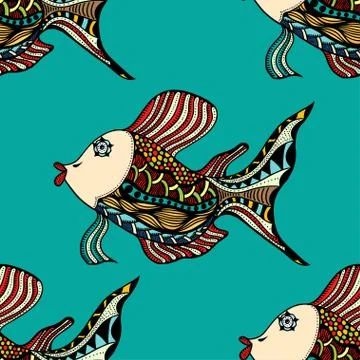 Seamless Zentangle fish Stock Illustration
