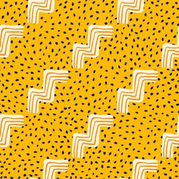 Seamless zigzag pattern in bright colors. Yellow background with dark dots an Stock Illustration