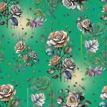Seamless,Abstract,Floral,Pattern,,Multi,Flowers,With,Abstract,Green,Backgroun イラスト素材