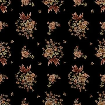 Seamless,Abstract,Flower,Seamless,Pattern,On,Black,Background Stock Illustration