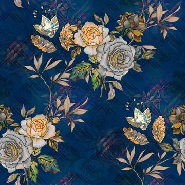 Seamless,Allover,Abstract,Floral,Pattern,With,Abstract,Blue,Background,Flower イラスト素材