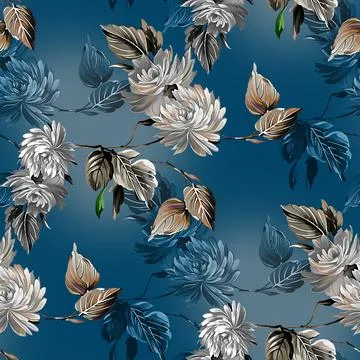 Seamless,Allover,Abstract,Floral,Pattern,With,Abstract,Blue,Background,Flower Stock Illustration