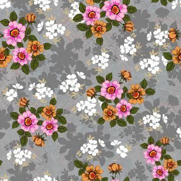 Seamless,Allover,Botanical,Floral,Pattern,With,Abstract,Background,Texture,Fo Stock Illustration