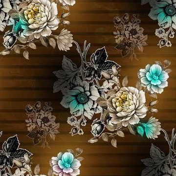 Seamless,Allover,Floral,Pattern,With,Abstract,Digital,Background,For,Print Ilustração Stock