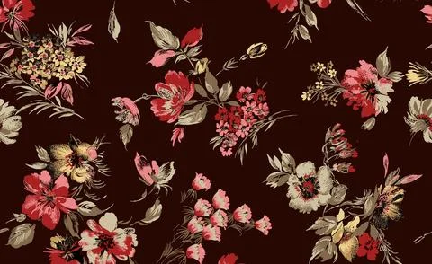 Seamless,Beautiful,Flower,Pattern,Brown,Background Ilustração Stock