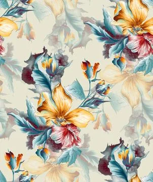 Seamless,Beautiful,Watercolor,Flower,Pattern イラスト素材