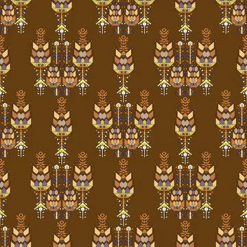 Seamless,Ethnic,Style,Geometric,Allover,Pattern,With,Abstract,Brown,Backgroun Stock Illustration