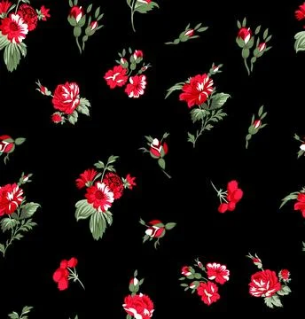 Seamless,Floral,Pattern,On,Black,Background Stock Illustration