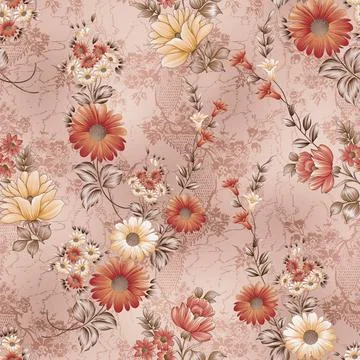 Seamless,Floral,Pattern,With,Flowers,And,Background Stock Illustration