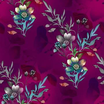 Seamless,Flower,Bunches,Pattern,Purple,Digital,Background,Creative,Base,Desig Stock Illustration