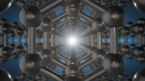 Seamlessly Loopable Animation of the Graphene Structure. Reflective Dark Carbon Stock Footage 107559809