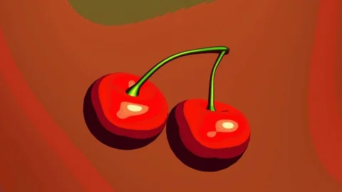 Seamlessly looped pixel art cherry on dithered lo-fi orange background Stock Footage 111081028