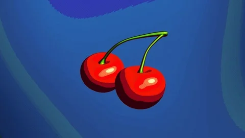 Seamlessly looped pixel art cherry on dithered retro blue background Stock Footage 111082245
