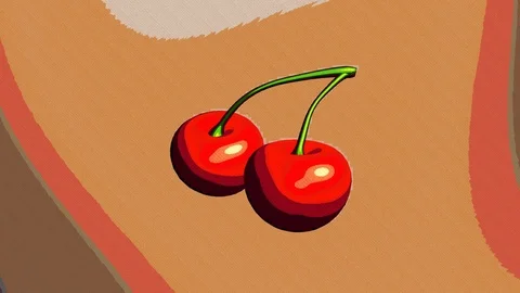 Seamlessly looped pixel art cherry on dithered retro orange background Stock Footage 111082354