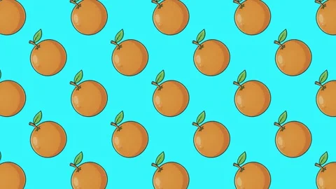 Seamlessly looping 2D animation of bright orange citrus fruits with green leaves Stock Footage 325646189