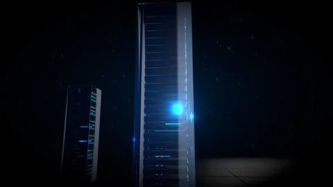 Seamlessly looping 360 degree orbit around a central quantum server rack, 4K Stock Footage 336894841