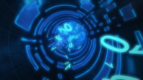 Seamlessly looping animation of a binary internet tunnel. 3d illustration 스톡 일러스트