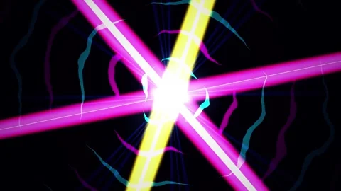 Seamlessly looping animation of glowing neon energy beams and rippling waves on Stock Footage 336186529