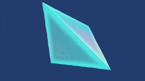 Seamlessly looping animation of a textured cyan 3d tetrahedron rotating on blue Stock Footage 333859948