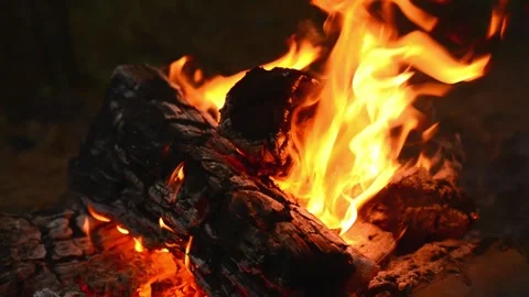 Seamlessly Looping Campfire with Bright Blazing Flames Loop Video Stock Footage 344031080