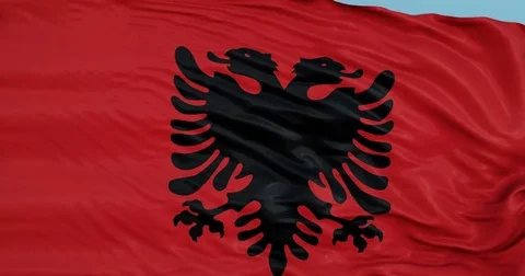 Seamlessly Looping flag for Albania, blowing beautifully in the wind. Vídeo Stock 80975344