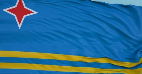 Seamlessly Looping flag for Aruba, blowing beautifully in the wind. Slo-Motion. Stock Footage 80975336
