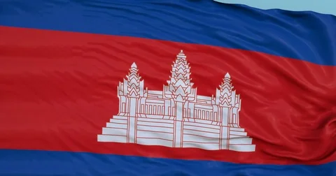 Seamlessly Looping flag for Cambodia, blowing beautifully in the wind. Video stock 80977583