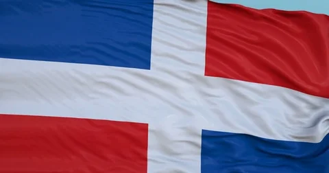Seamlessly Looping flag for Dominican Republic , blowing beautifully in the Stock Footage 80976736