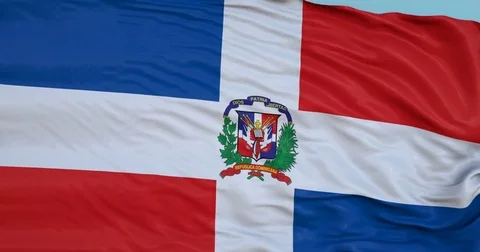 Seamlessly Looping flag for Dominican Republic , blowing beautifully in the Stock Footage 80977324