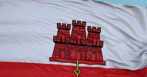 Seamlessly Looping flag for Gibraltar, blowing beautifully in the wind. Vídeo Stock 80976028