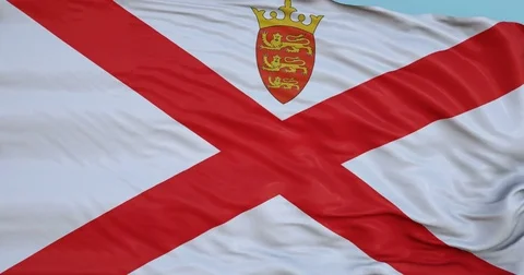 Seamlessly Looping flag for Jersey, blowing beautifully in the wind. Slo-Motion. Stock Footage 80975428