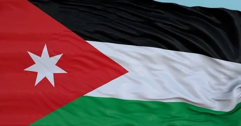 Seamlessly Looping flag for Jordan, blowing beautifully in the wind. Slo-Motion. Stock Footage 80976435