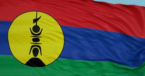 Seamlessly Looping flag for Kanaky, blowing beautifully in the wind. Slo-Motion. Stock Footage 80975589