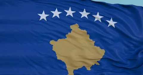 Seamlessly Looping flag for Kosovo, blowing beautifully in the wind. Slo-Motion. Stock-Footage 80976164